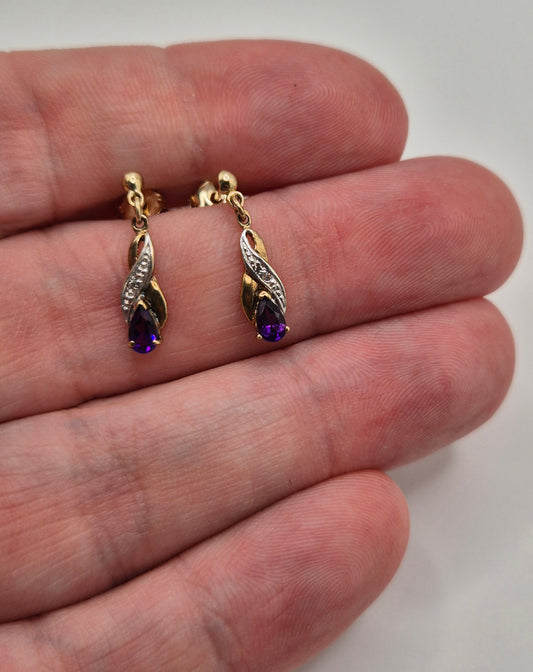 9ct gold amethyst and diamond earrings
