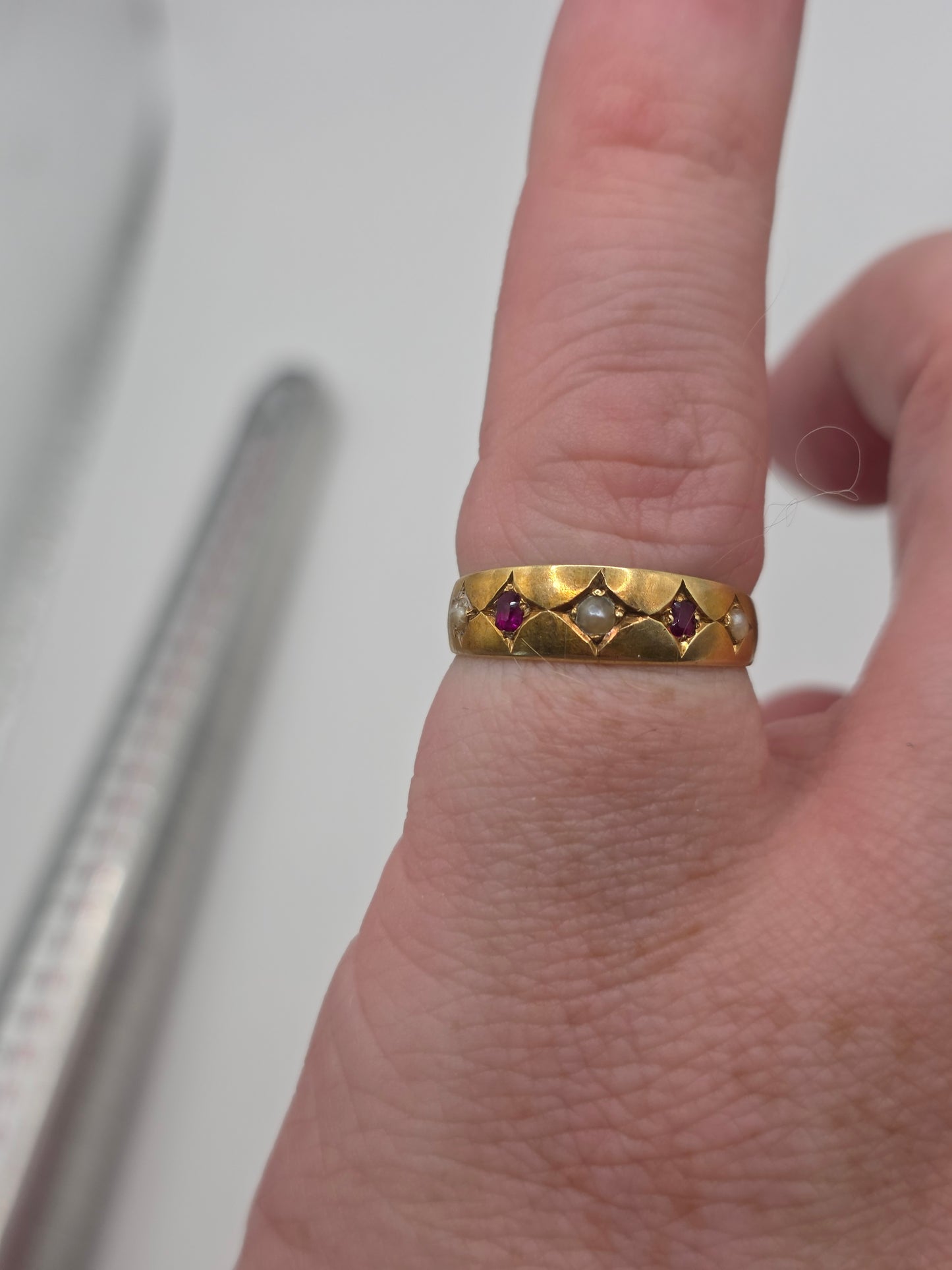 Antique 15ct gold ruby and pearl gypsy ring