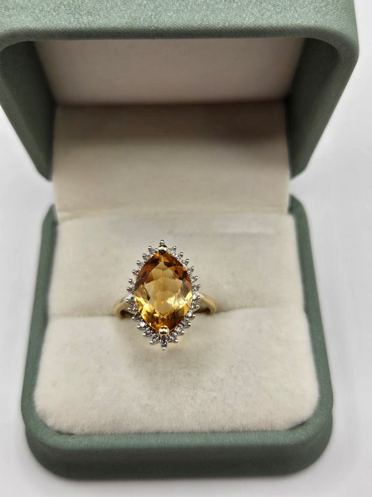 9ct gold citrine and diamond ring