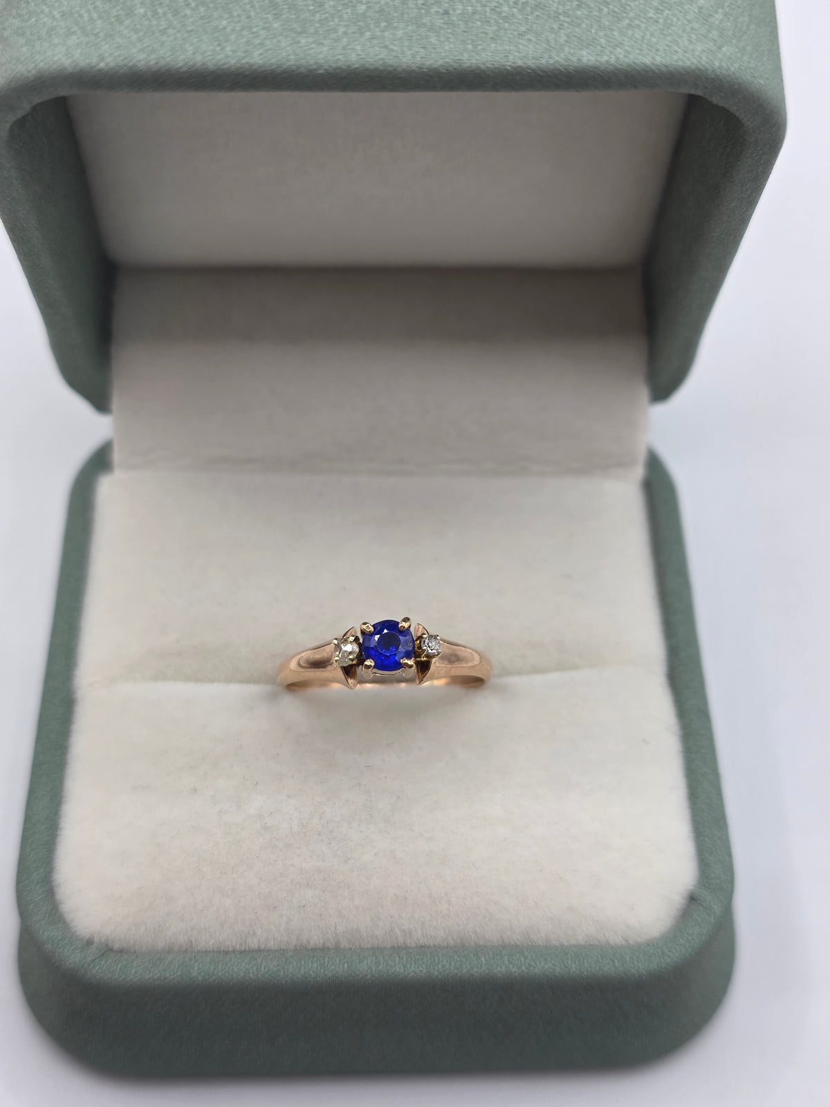 9ct rose gold synthetic sapphire and diamond ring