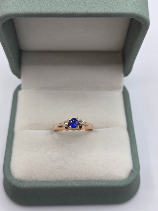 9ct rose gold synthetic sapphire and diamond ring