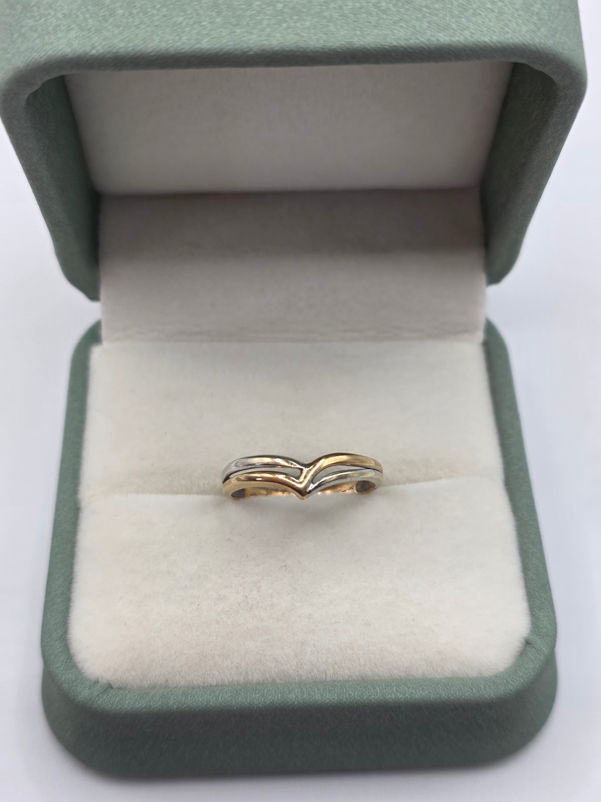 9ct two tone gold wishbone ring