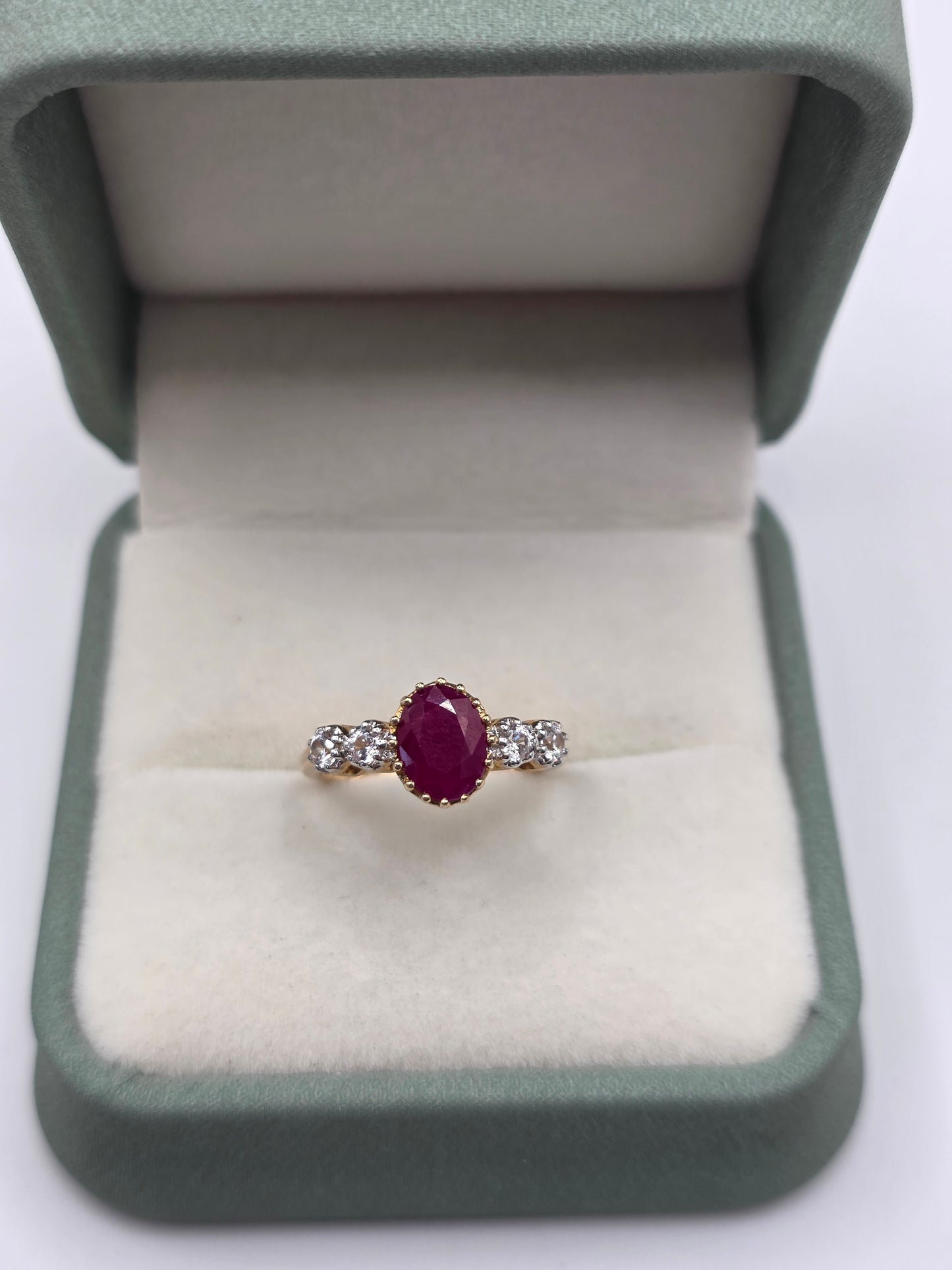 9ct gold ruby and white topaz ring