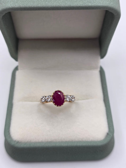 9ct gold ruby and white topaz ring