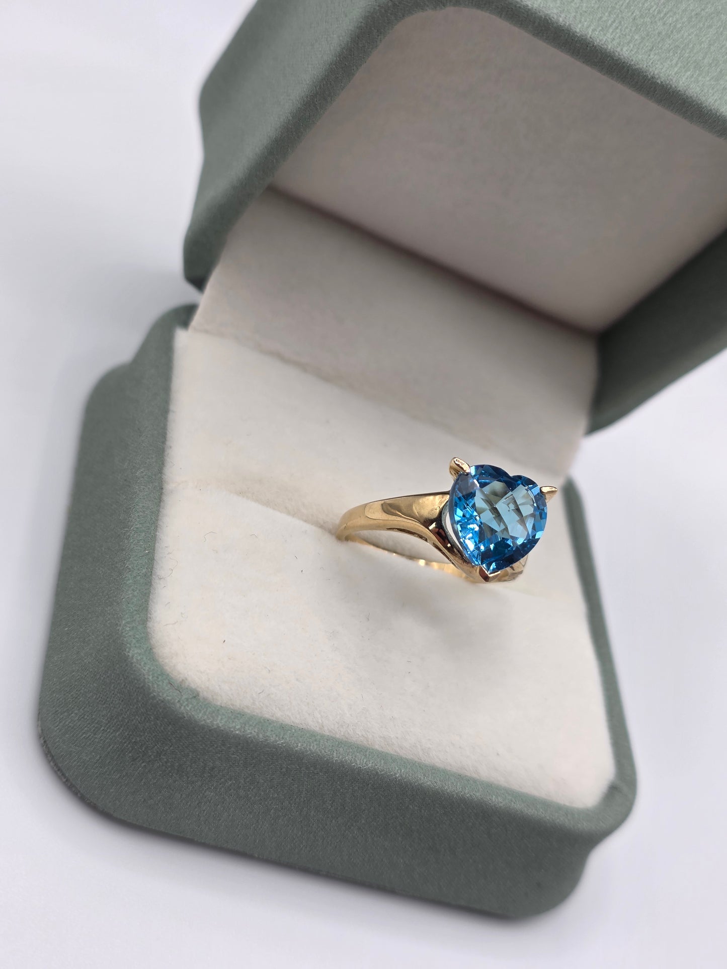 9ct gold blue topaz heart ring